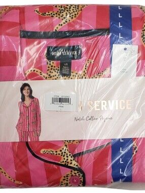 Room Service Pajama Set Women Notch Collar Pink (Jaguar Stripe) NWT
